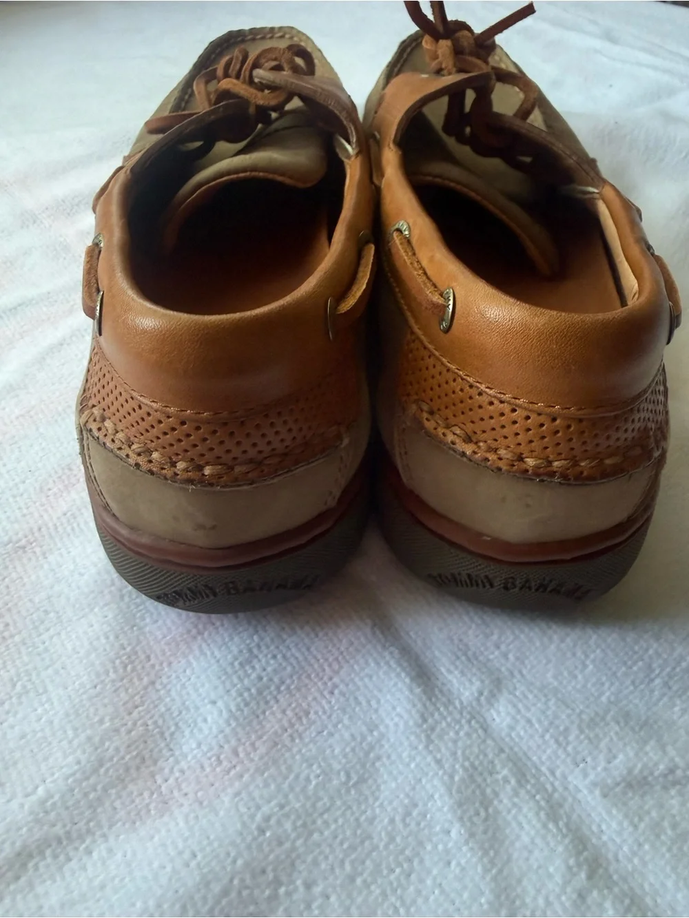 Tommy Bahama Two-Tone Tan and Brown Leather Boat Shoes